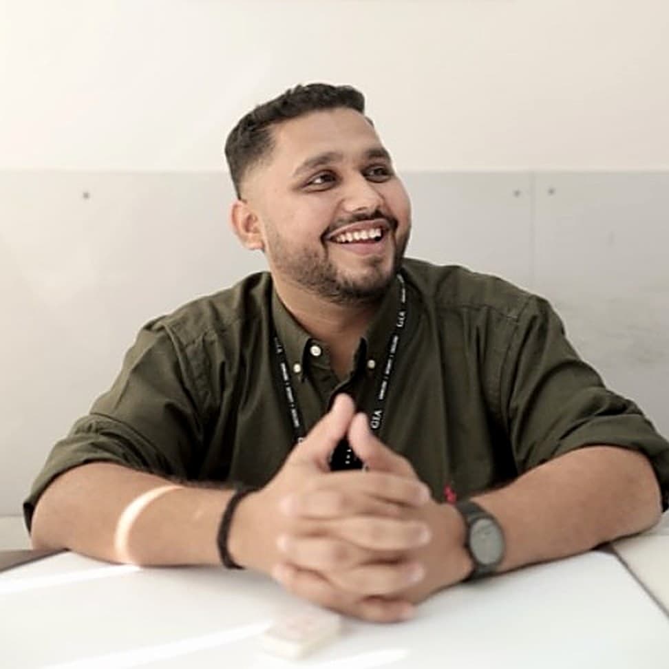 Harsh Sanghavi at his desk at the Bharat Diamond Bourse